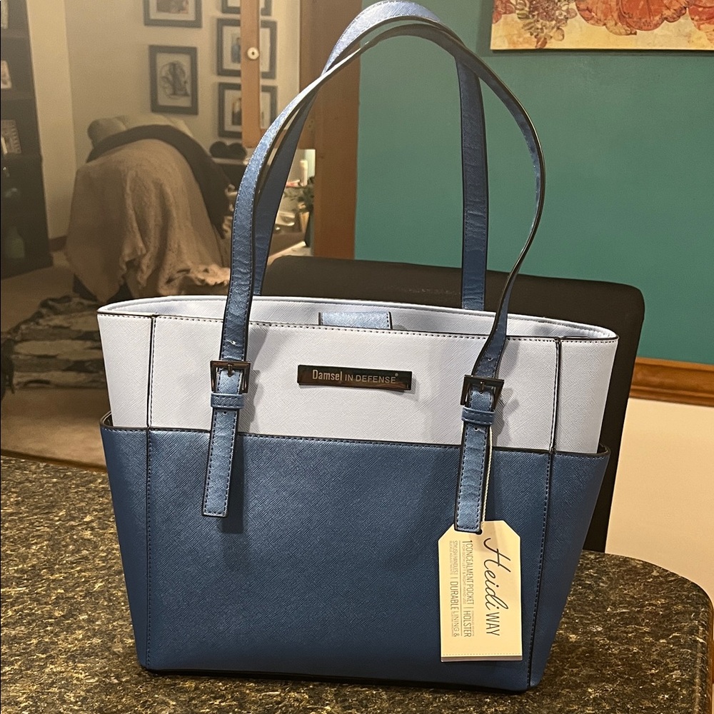 The Daphne Blue and Light Blue Women's Conceal Carry Tote Bag. NWT